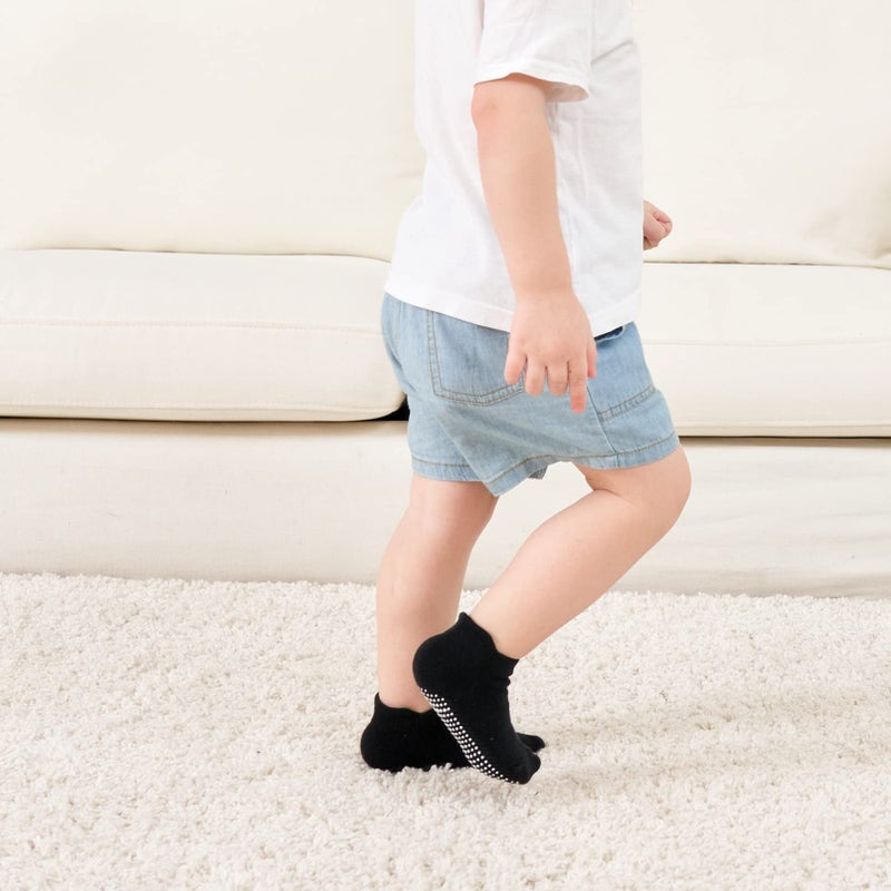 ZAPLES Baby Non Slip Grip Ankle Socks with Non Skid Soles for Infants Toddlers Kids Boys Girls, Black, 4-7 Years - Image 5